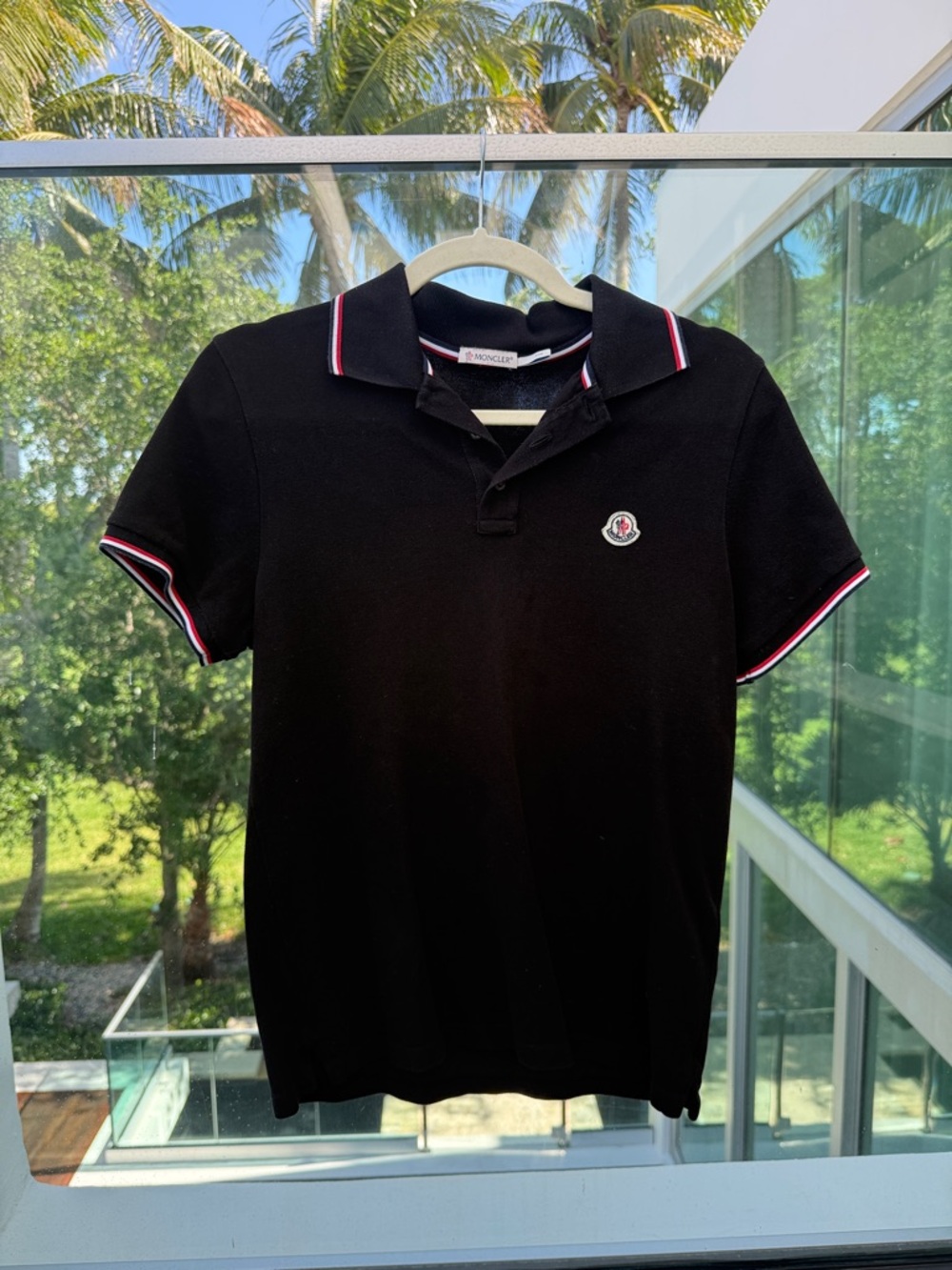 Moncler Black Polo with Red-White-Blue Trim